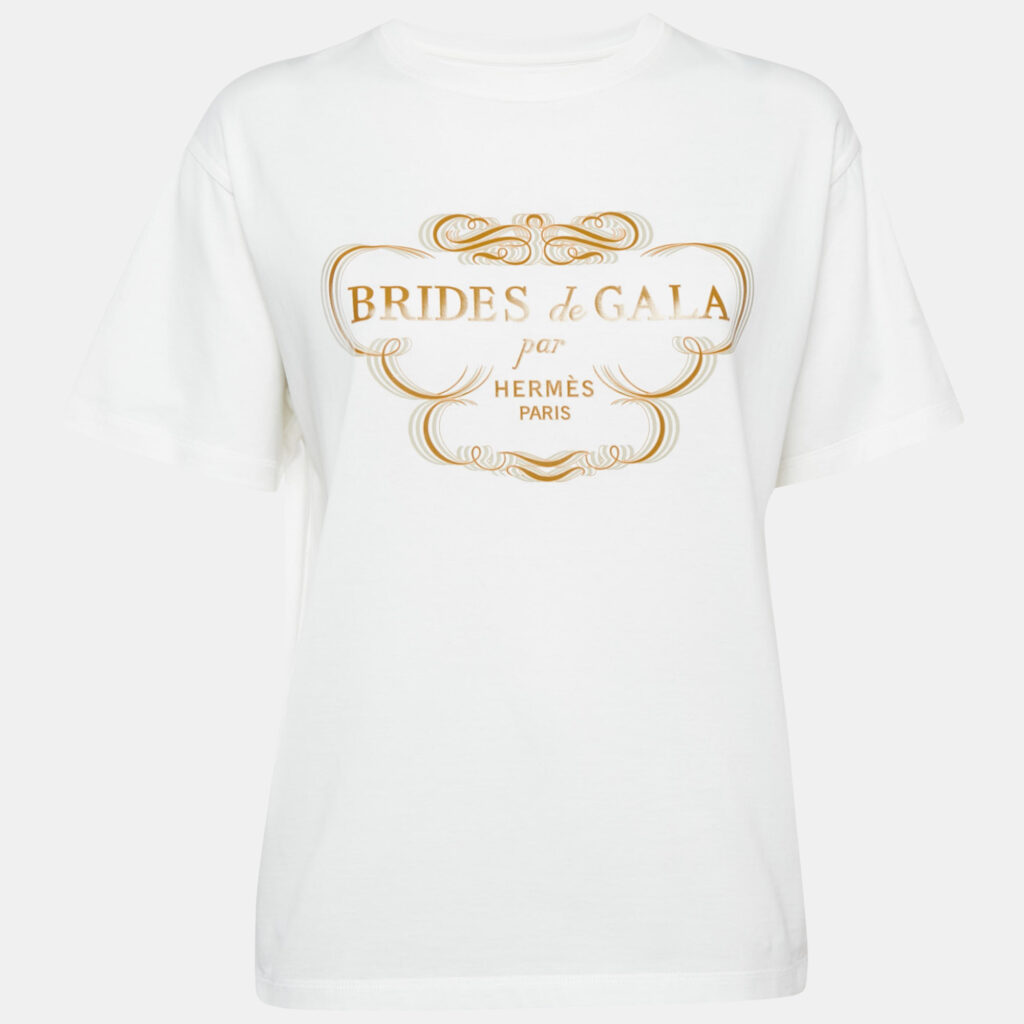 luxury-women-hermes-used-clothes-p1089788-002.jpg Hermès White Printed Cotton Crew Neck T-Shirt M