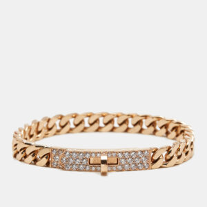 herm&egrave;s kelly  gourmette link diamonds 18k rose gold bracelet