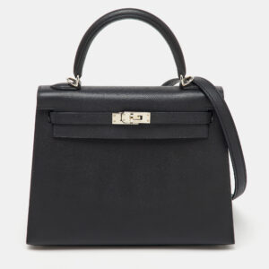 hermes black epsom leather palladium finish kelly sellier 25 bag