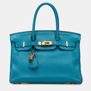 hermes birkin 30 blue clemence leather shoulder bag