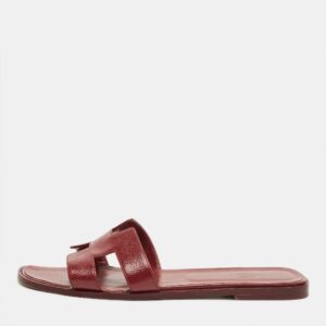 hermes red patent  leather oran flat slides size 42