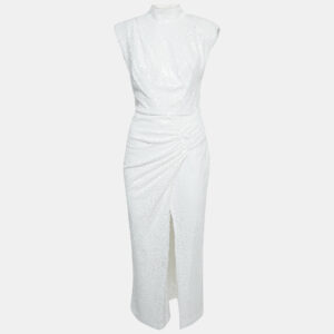 itmfl white sequin draped sleeveless long dress s