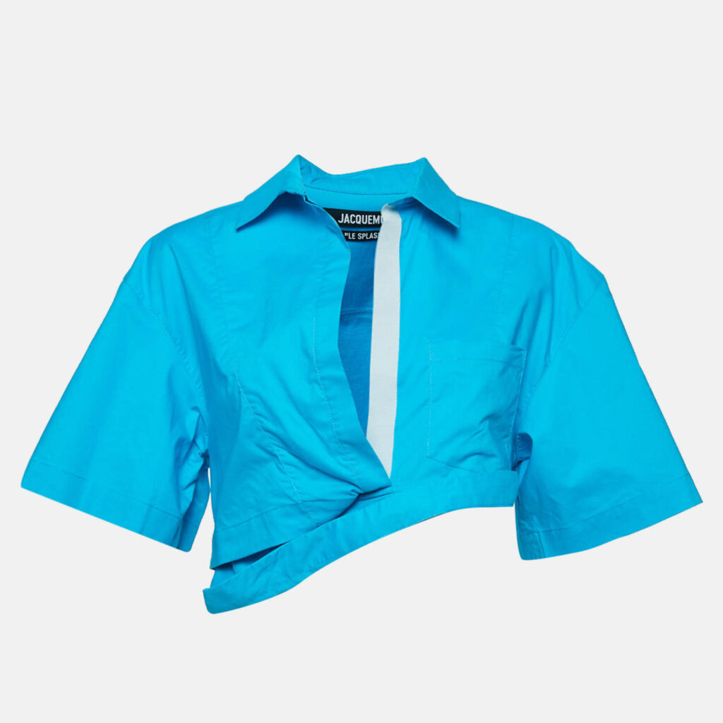luxury-women-jacquemus-used-clothes-p1089690-002.jpg Jacquemus Blue Cotton La Chemise Asymmetric Crop Top M