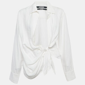 jacquemus white viscose tie-up detail le raphia blouse xs