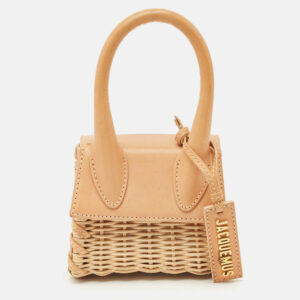 jacquemus beige/cream rattan and leather mini wicker le chiquito top handle bag