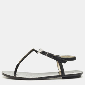 jimmy choo black shimmer suede wander crystals t-strap sandals size 37