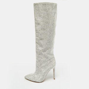 jimmy choo grey suede crystals embellished knee length boots size 39
