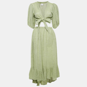 lisa marie fernandez green textured linen wrap top and skirt set m