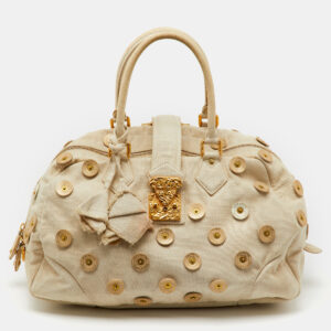 louis vuitton light beige canvas bowly polka dot panama bag