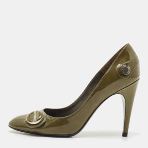 louis vuitton green patent leather round toe pumps size 36.5