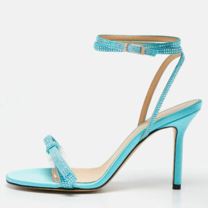 mach & mach blue satin and pvc french bow sandals size 37.5