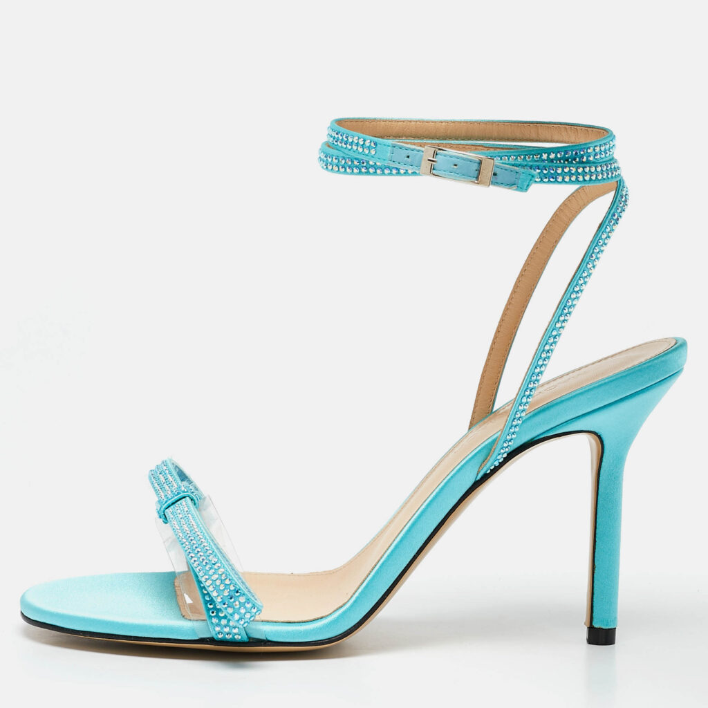 luxury-women-mach-mach-new-shoes-p1089696-010.jpg Mach & Mach Blue Satin and PVC French Bow Sandals Size 37.5