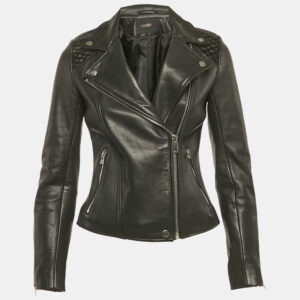 maje black leather biker jacket s
