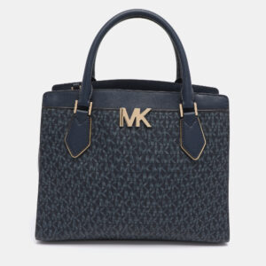 michael kors blue coated canvas and leather large mott tote