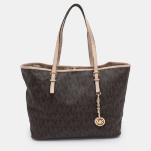 michael kors brown signature coated canvas jet set travel tote