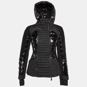 moncler grenoble black wool & polyamide paneled quilted hooded jacket s