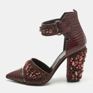 nicholas kirkwood burgundy croc embossed and crystal embellished pumps size 36