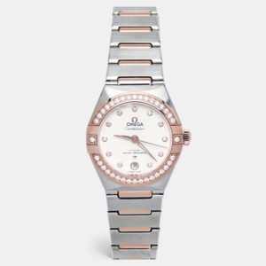 omega silver dial sedna&trade; gold diamond stainless steel constellation co-axial 131.25.29.20.52.001 women's watch 29 mm