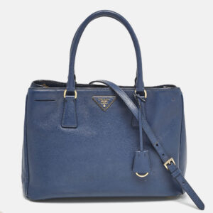 prada navy blue saffiano lux leather medium open tote