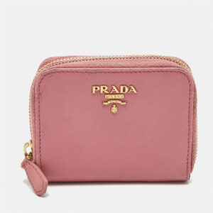 prada pink saffiano leather zip coin purse