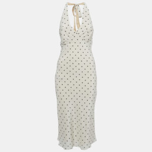 r&eacute;alisation par white polka dot silk tie up halter neck dress s