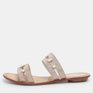 ren&eacute; caovilla beige suede crystal embellished slide flat sandals size 38
