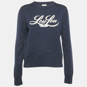 saint laurent blue embroidered rib knit crewneck sweater s