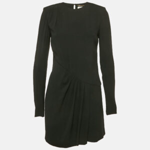 saint laurent black crepe gathered mini dress s