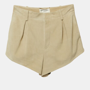 saint laurent beige suede pleated shorts s