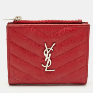 saint laurent red matelass&eacute; leather monogram compact wallet