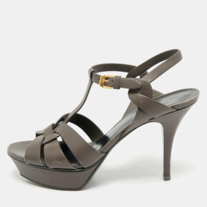 saint laurent  grey leather ankle strap sandals size 40