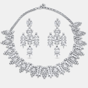 55.46 cts marquise round emerald 18k white gold lab grown diamonds necklace set
