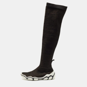 valentino black stretch fabric knee length boots size 39