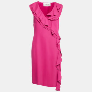 valentino pink crepe asymmetric ruffle sleeveless short dress l
