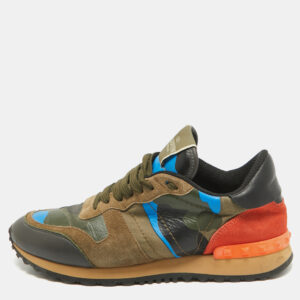 valentino multicolor canvas and leather rockrunner lace up sneakers size 38.5