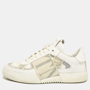 valentino white/grey canvas and leather vl7n low top sneakers size 37