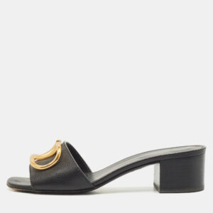 valentino black leather vlogo mule sandals size 36