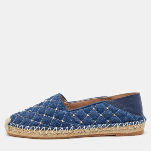 valentino blue quilted denim rockstud slip on espadrille flats size 35