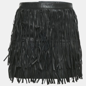 zadig & voltaire black leather fringed mini skirt s