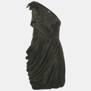 zimmermann black satin one shoulder bow detail mini dress m