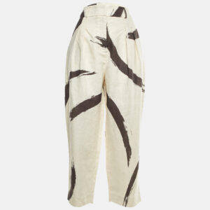zimmermann beige/black printed linen trousers s