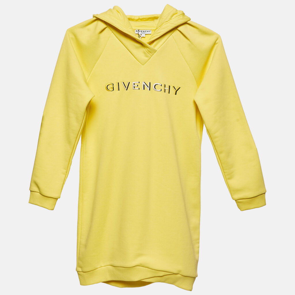 luxury-kids-givenchy-new-girls-p1032197-006.jpg Givenchy Yellow Logo Embroidered Cotton Hoodie Dress 12Y