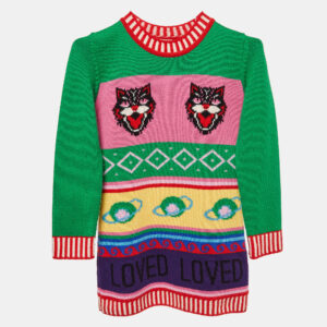 gucci green intarsia wool knit sweater dress 8y