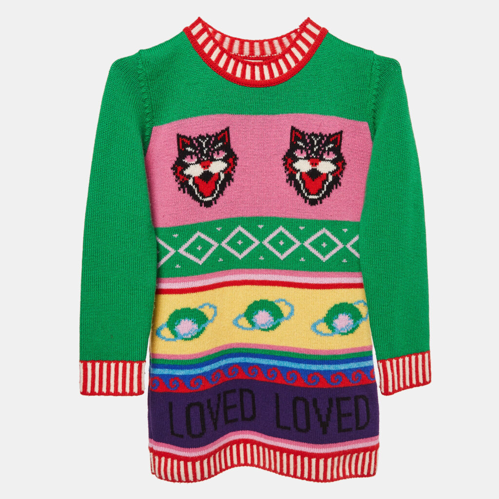 luxury-kids-gucci-used-girls-p1032251-001.jpg Gucci Green Intarsia Wool Knit Sweater Dress 8Y