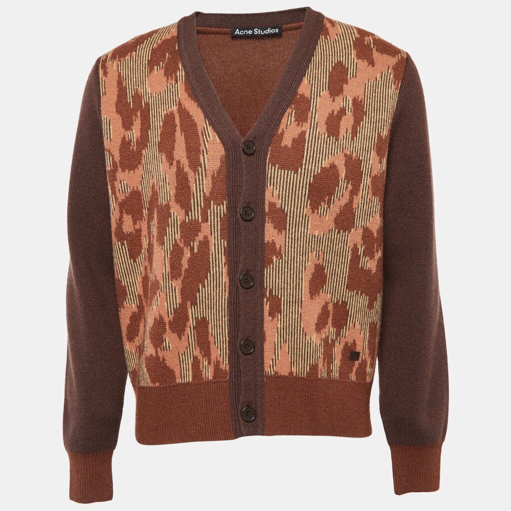 luxury-men-acne-studios-used-clothes-p1021065-005.jpg Acne Studios Brown Patterned Wool Knit Cardigan M