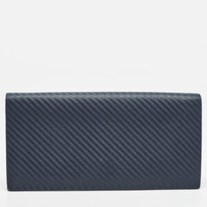 alfred dunhill navy blue leather long bifold wallet