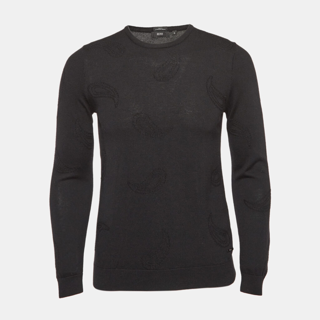 luxury-men-boss-by-hugo-boss-used-clothes-p1020488-001.jpg Boss by Hugo Boss Black Paisley Pattern Knit Slim Fit Sweater M