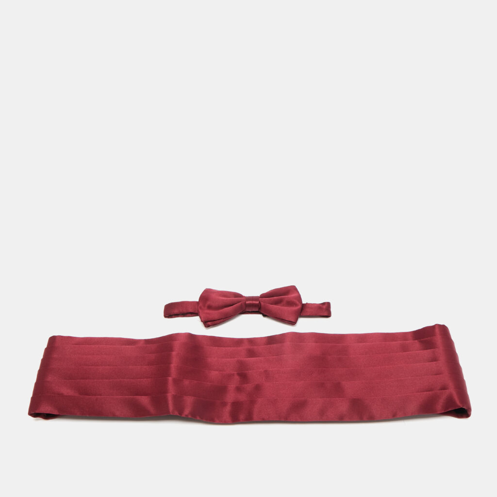 Brioni Burgundy Silk Cummerbund and Bow Tie Set XXL