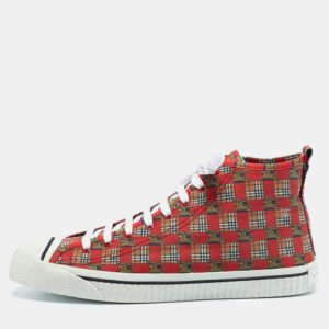 burberry red check fabric kingly high top sneakers size 45