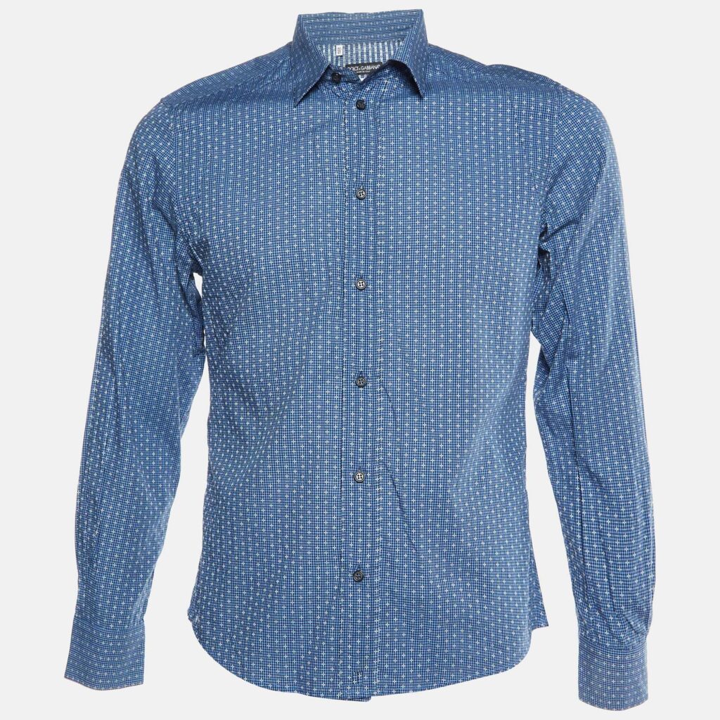 luxury-men-dolcegabbana-used-clothes-p1017437-002.jpg Dolce & Gabbana Gold Blue Patterned Buttoned Up Shirt XS